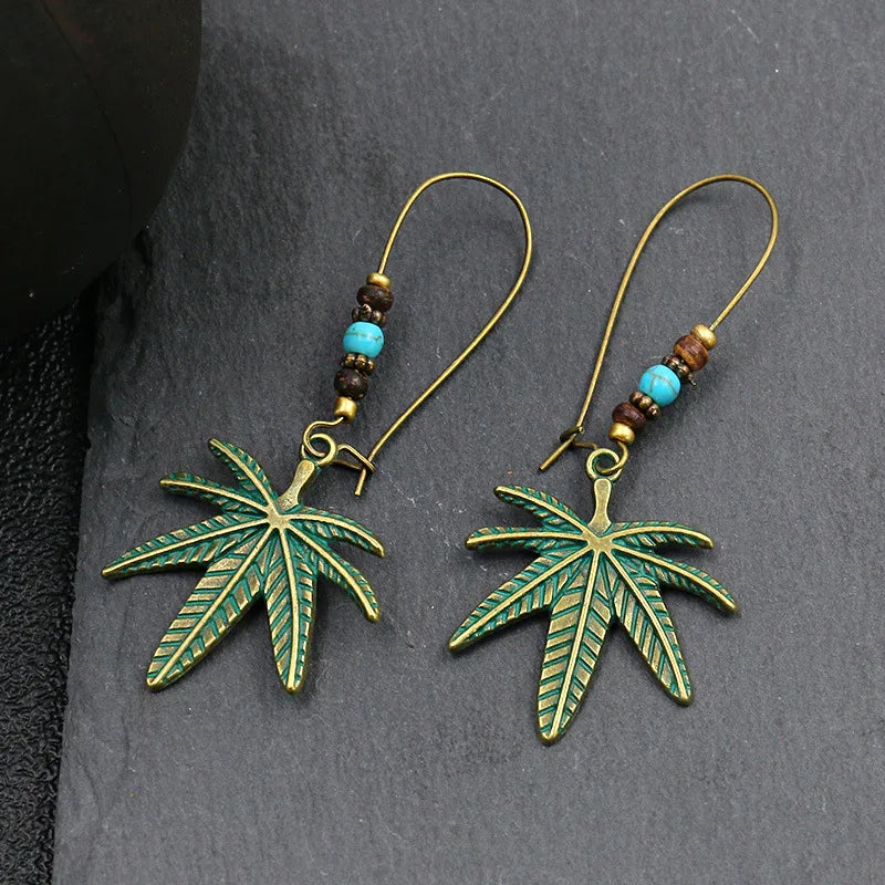 Vintage Bohemian Big Drop Earrings with Geometric Leaf Design - Smarsty