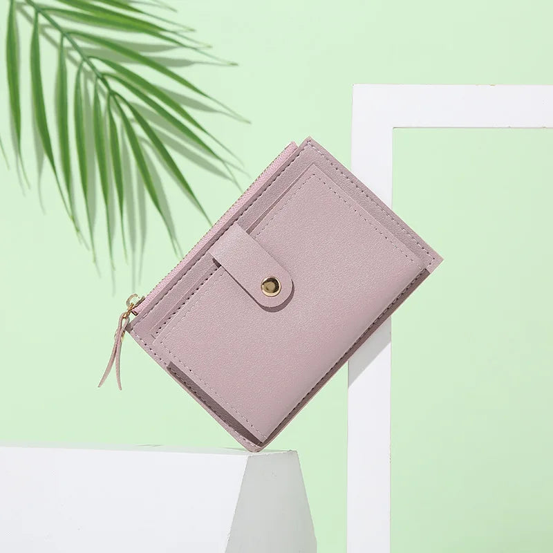 Ladies Fashion Solid Color Multi-slot Card Holder / Mini PU Leather Wallet - Smarsty