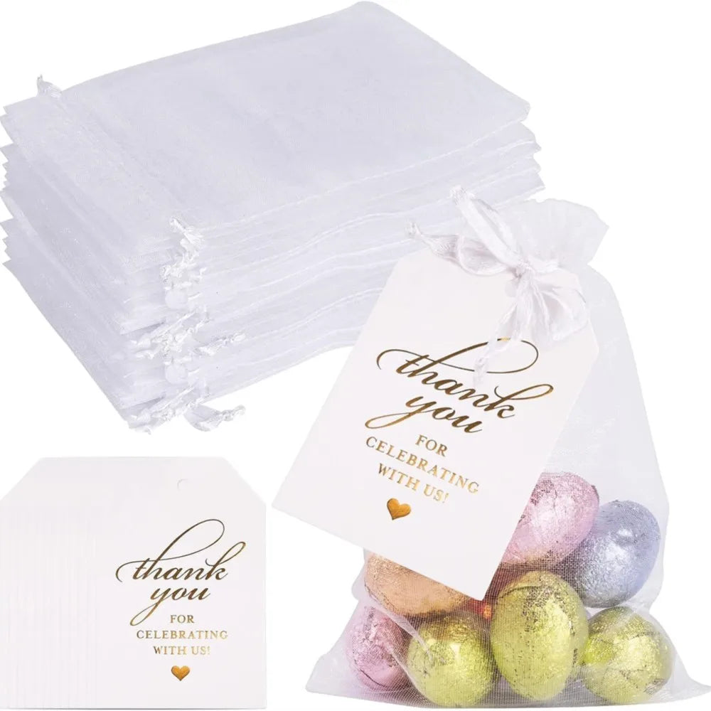 50pcs White Sheer Organza Jewelry Gift Bags - Smarsty