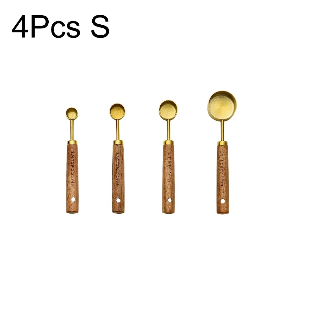 Gold Wooden Handle Stainless Steel Measuring Cups Set - Smarsty