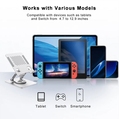 ST04 Swivel Tablet Stand Aluminum Portable 360 Rotating Tablet Stand Holder for Desk Business Kitchen Desktop for IPAD