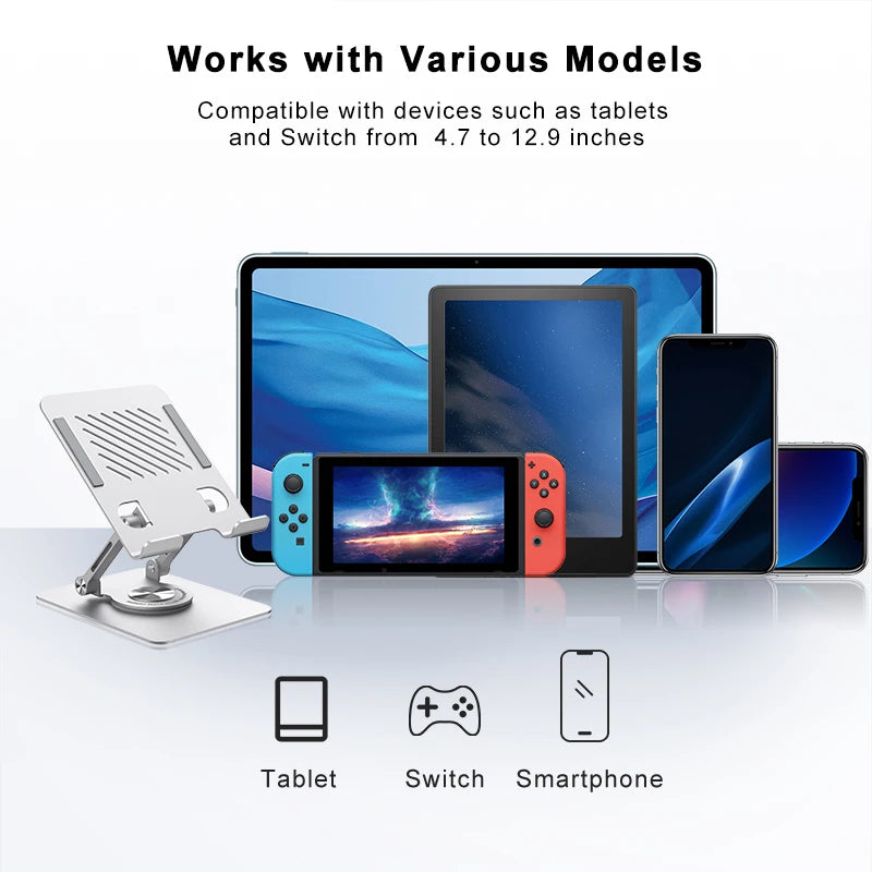 ST04 Swivel Tablet Stand Aluminum Portable 360 Rotating Tablet Stand Holder for Desk Business Kitchen Desktop for IPAD