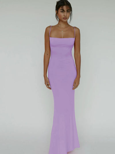 Hugcitar 2025 Spring Solid Sleeveless Backless Elegant Sexy Bodycon Y2K Maxi Prom Dress Women Clothes Birthday Party Casual Y2K - Smarsty