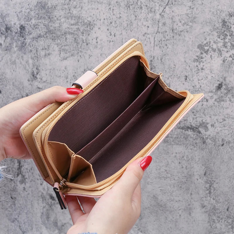 2024 new women's purse sweet lady PU leather horizontal zipper women's medium long hollow leaf purse