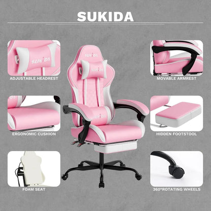 Ergonomic Gaming Chairs with Massage Lumbar Support, Swivel, Height Adjustable, and Headrest for Adults Comfort Gaming