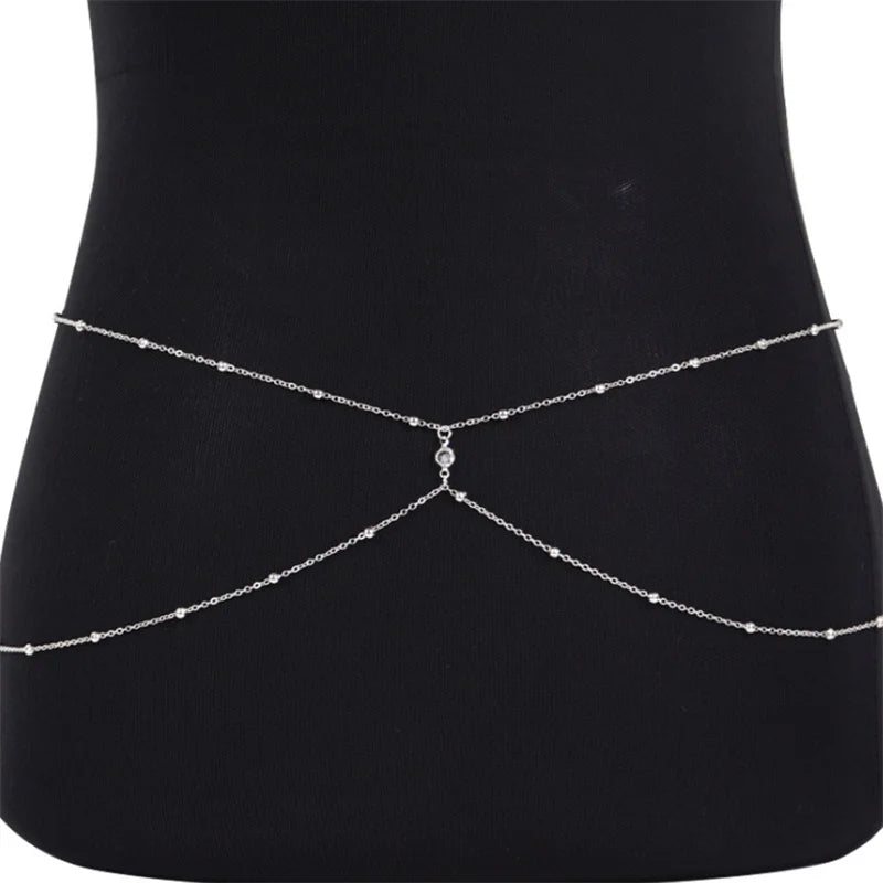 Clear Rhinestone Beaded Belly Chain Body Jewelry - Smarsty