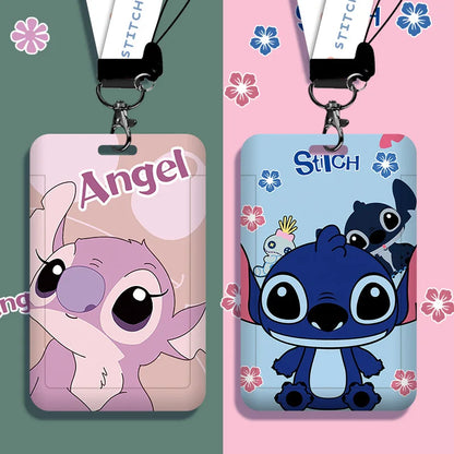 Disney stitch ID Badge Card Holder Lanyard Lovely Girls Door Card Case Neck Strap Boy Credit Card Holder Credentials Accessories - Smarsty
