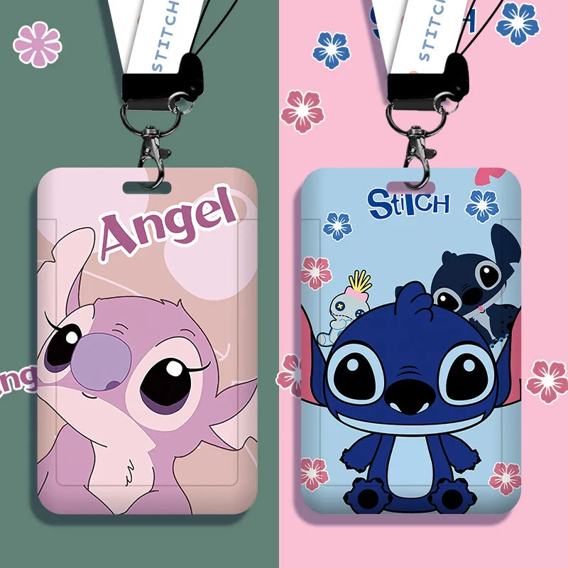Disney stitch ID Badge Card Holder Lanyard Lovely Girls Door Card Case Neck Strap Boy Credit Card Holder Credentials Accessories