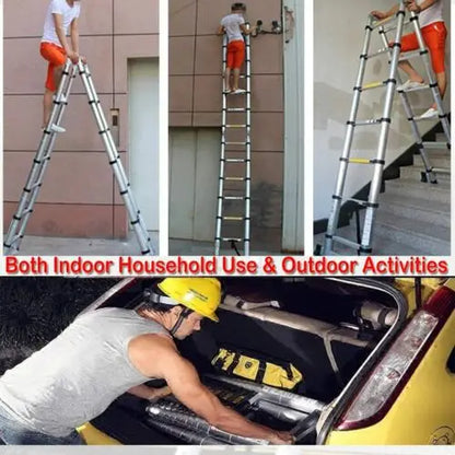 DayPlus Telescoping Ladder Stainless Steel Folding Ladder Portable Extendable Loft Ladder Capacity Max Load 150kg/330lb,EN131