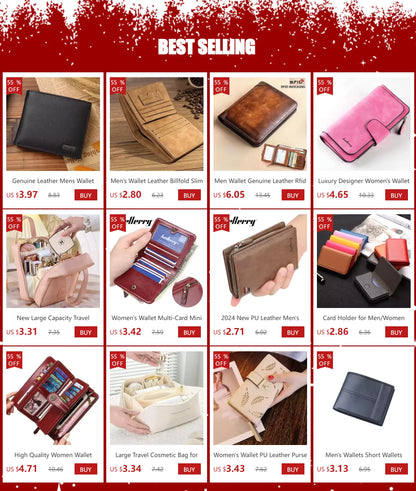 Men's Wallet Leather Billfold Slim Hipster Cowhide Credit Card/ID Holders Inserts Coin Purses Luxury Business Foldable Wallet - Smarsty