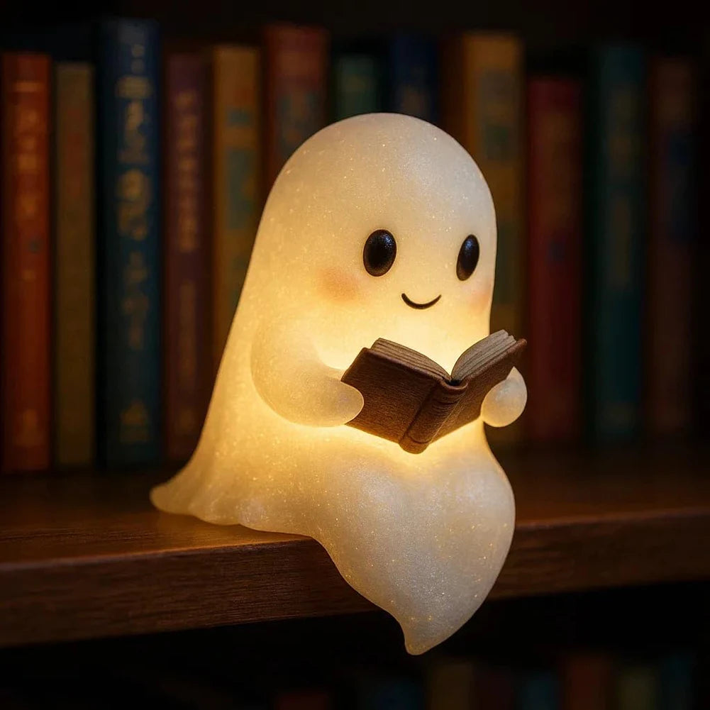 Cute Ghost Reading Book Lamp Halloween Ghost Night Light Halloween Decor for Bedroom Study Room Readers