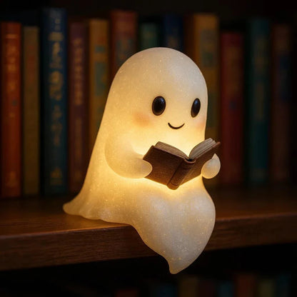 Cute Ghost Reading Book Lamp Halloween Ghost Night Light Halloween Decor for Bedroom Study Room Readers