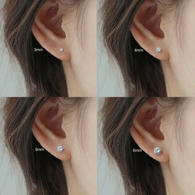 925 Sterling Silver CZ Stud Earrings Tiny Dainty Gift - Smarsty