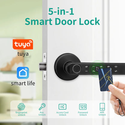 Tuya 5-in-1 Smart Door Lock with Fingerprint Access - Smarsty
