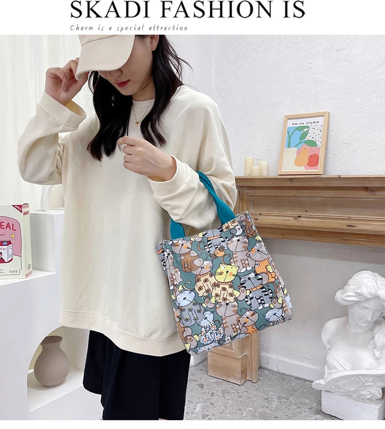 Chic Cat Pattern Top Handle Bag For Women Everyday Use - Smarsty