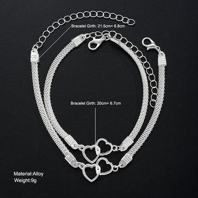 Couple Heart Bracelets Set Silver Matching Jewelry Gift - Smarsty