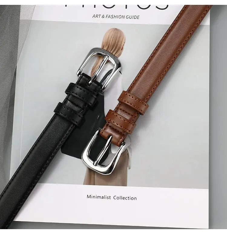 Women PU Leather Thin Belt Soft Comfortable Casual Waistband - Smarsty
