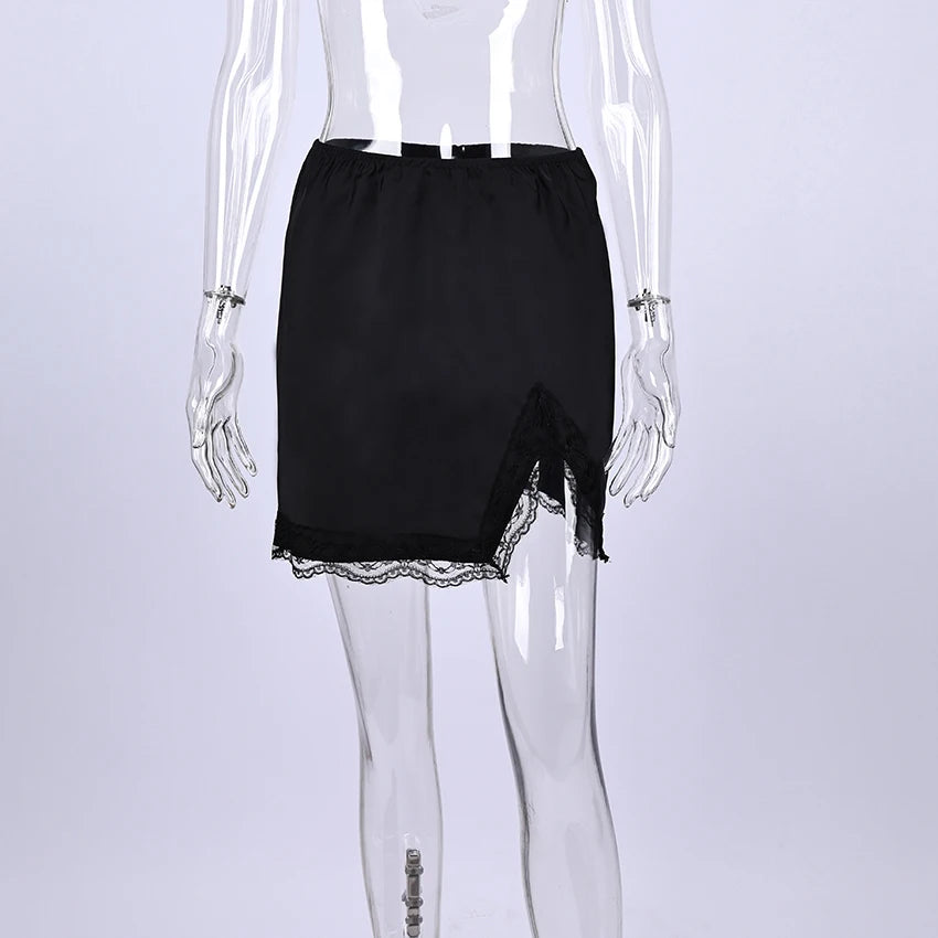 Linad Elegant Satin Embroidery Pencil Skirts Summer Sexy High Waist Split Mini Skirts For Women Fashion Slim Skirt Female 2025 - Smarsty