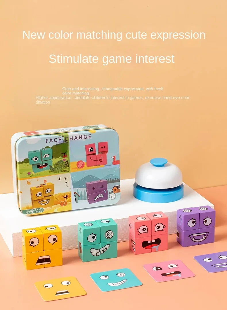 Cube Face Changing Building Blocks Board Game Wood Puzzle Montessori Expression Wooden Blocos for Children Battle Table Game by Smarsty