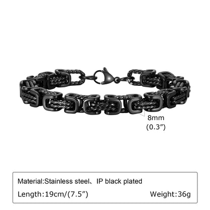 Mens Chunky Byzantine Bracelet Stainless Steel Wristband - Smarsty