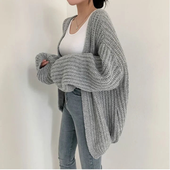 Vintage Harajuku Lantern Sleeve Women Cardigan Sweater Casual Korean Fall Streetwear Tops Coat Chic Lazy Wind Y2k Sweater - Smarsty