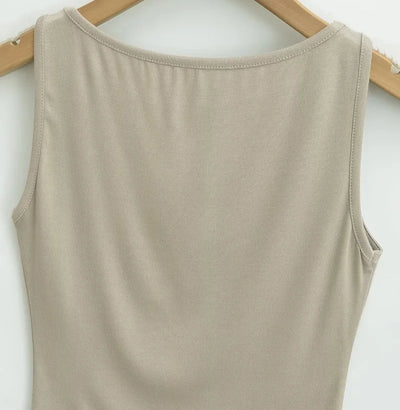 Women Double Layer Boat Neck Soft Slinky Tank Top - Smarsty