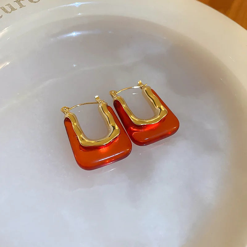 Geometric Resin Earrings in Green and Pink for Women 2023 - Smarsty