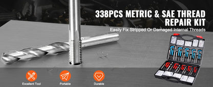 SucceBuy Helicoil Thread Repair Kit SAE Metric Rethreading Tool Kit HSS Drill Bits Thread Inserts Breakoff Installation Tools