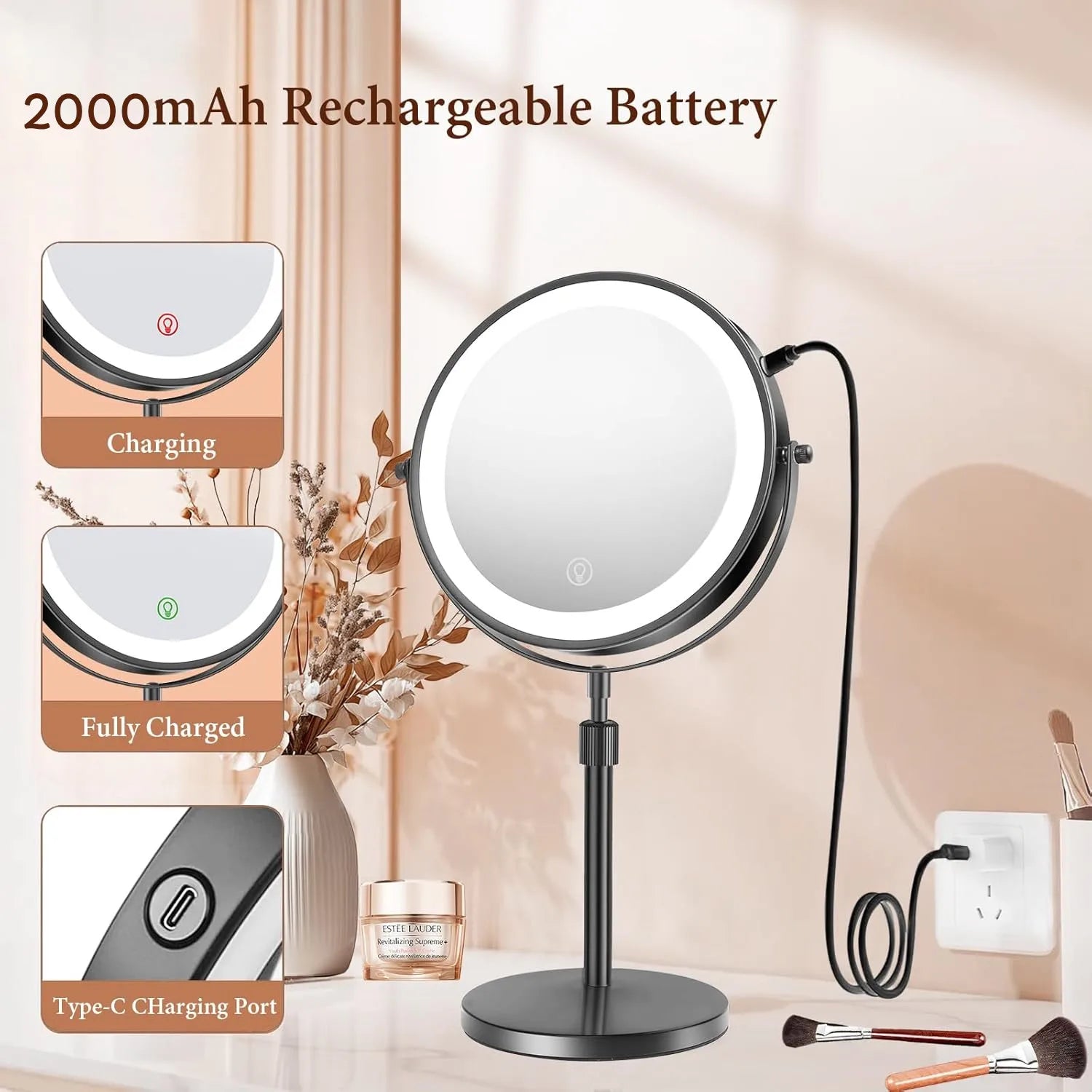 8 Inch Makeup Mirror With Light And 10X Magnification - Smarsty