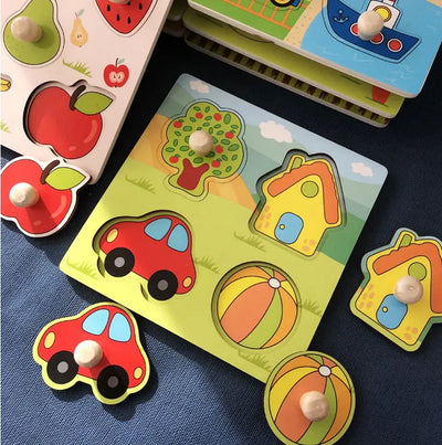 Baby Toys Montessori Wooden Puzzles Children Toys Hand Grab Board Animals Cognition Educational Learning Toys For Kids 1-3 Years by Smarsty