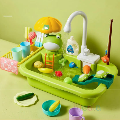 Kids Kitchen Sink Toys Electric Dishwasher Playing Toy With Running Water Pretend Play Food Fishing Toy Role Playing Girls Gift by Smarsty