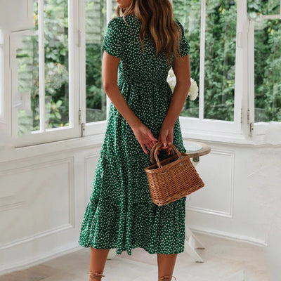 Vestidos Vintage Vintage Print Puff Sleeve summer Beach sweet dresses Casual Square collar floral maxi long dress festa - Smarsty