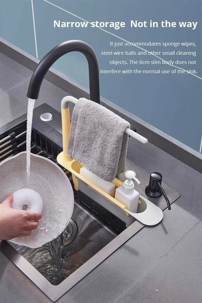 1Pc Multifunctional Telescopic Sink Storage Rack Upgraded Adjustable Sink Sponge Holder Expandable 2-in-1 For Home Kitchen by Smarsty