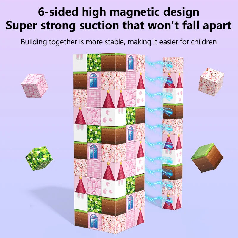 Pink castle magnetic building block set, suitable for boys and girls over 3 years old DIY to improve hand skills and creativity by Smarsty