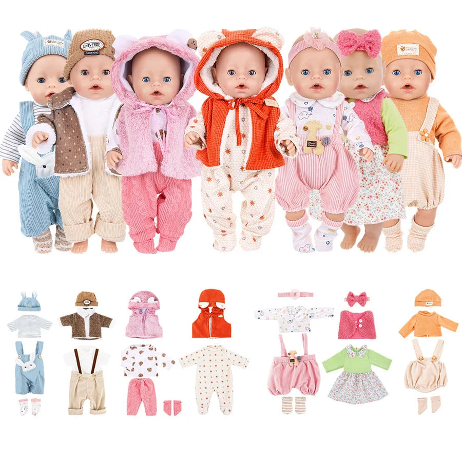 Doll Clothes For 43cm Baby Doll Leather Jacket Pants Jumpers Rompers Set For 18 Inch American Doll Coat Winter Clothes