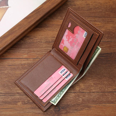Men's Slim Money Clip Wallet Credit Card ID Holder Casual Male Leather Short Multi Card Holder Purses Business Man Bifold Wallet - Smarsty