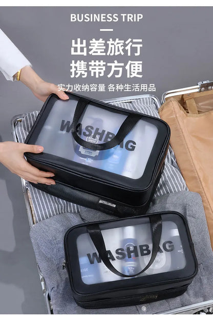 Dry-wet separation double transparent PU makeup bag portable washing bag cosmetic storage bag travel fitness swimming essentials - Smarsty