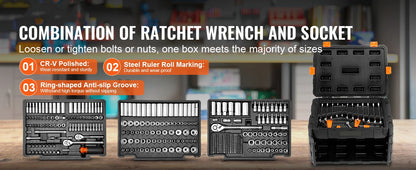 SucceBuy Mechanics Tool Set and Socket Set 1/4" 3/8" 1/2" Drive Deep Standard Sockets 450 Pcs SAE and Metric Mechanic Tool Kit