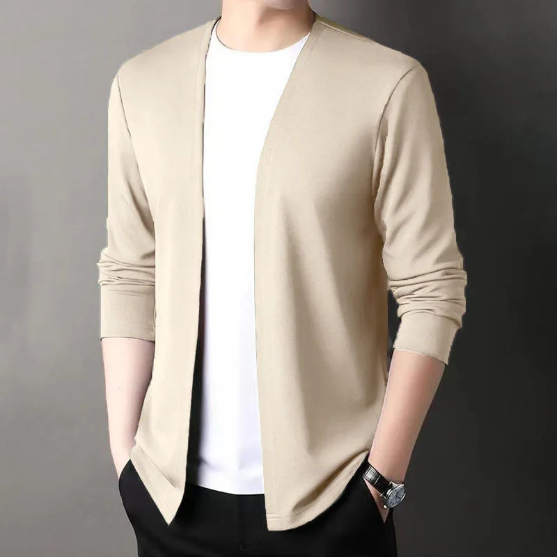 New Slim Fit Cardigan for Men, Thin Spring and Autumn Outerwear, Long Sleeve Casual Trendy Versatile Pure Color Slim Fit Autumn - Smarsty