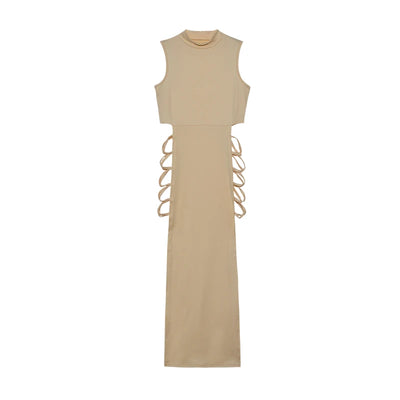 Criss Cross Cut Out Dress, Sexy Bodycon Mock Neck Sleeveless Dress, Women's Clothing - Smarsty