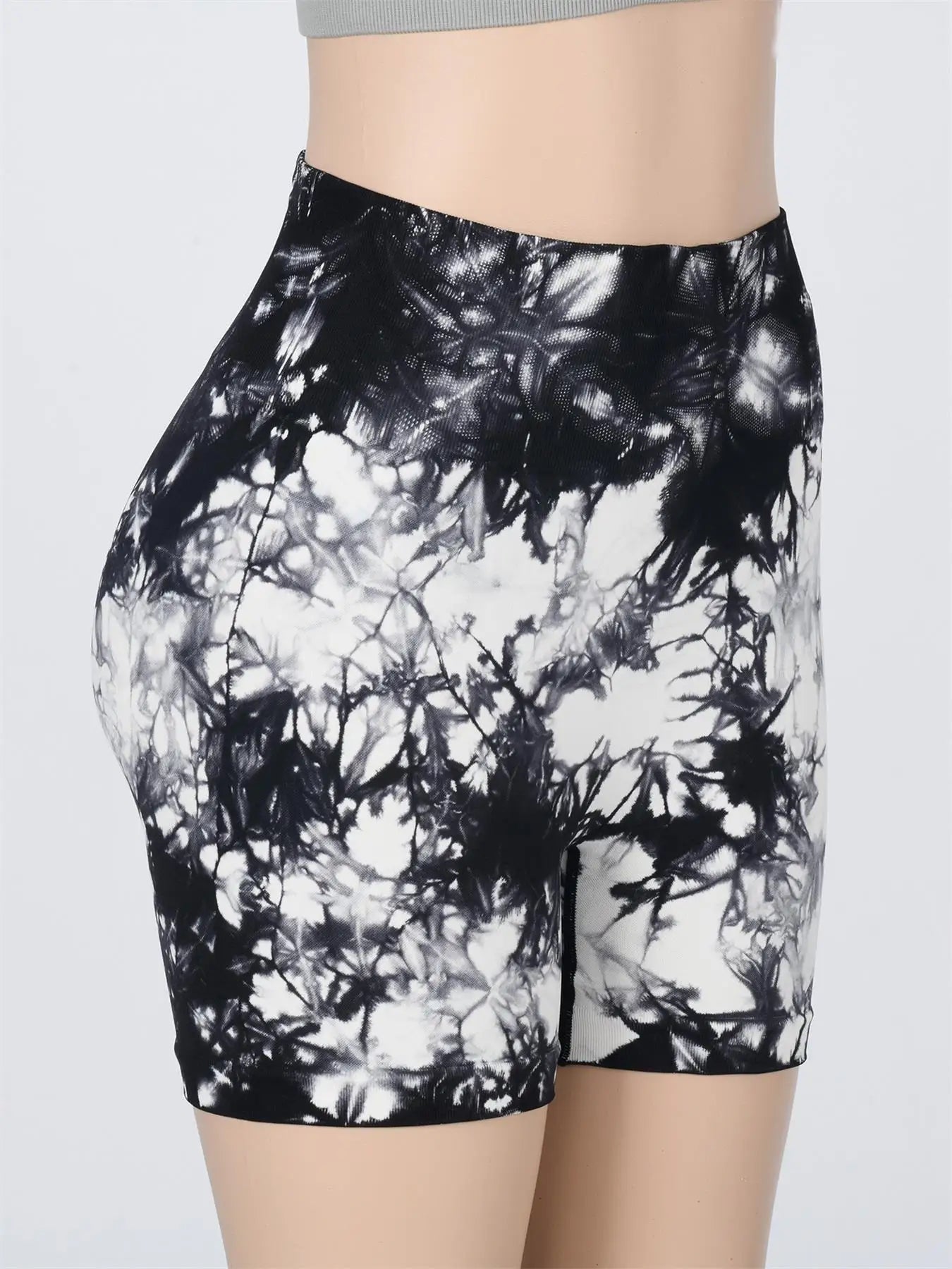 Women's Tie Dye Print Ruched High Waist Sports Shorts, Casual Comfy Breathable Seamless Skinny Shorts for Yoga Gym Workout - Smarsty