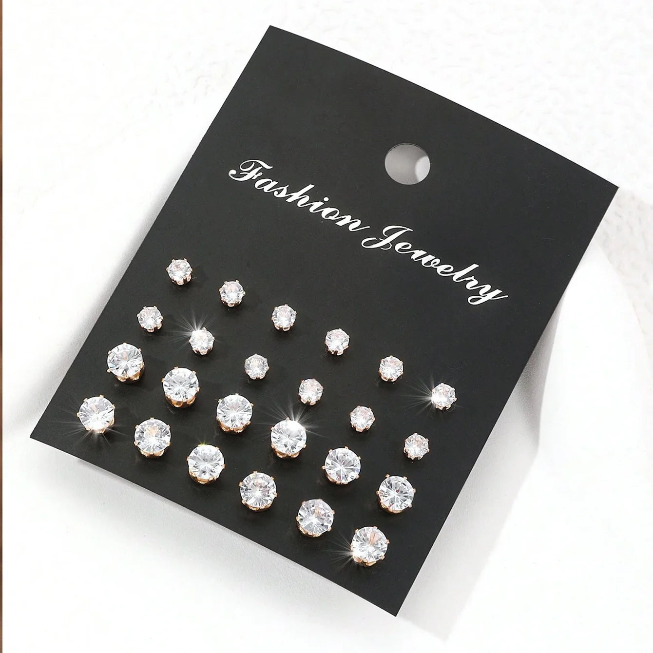 12 Pairs Zirconia Stud Earrings Gift Set Luxurious Shiny - Smarsty