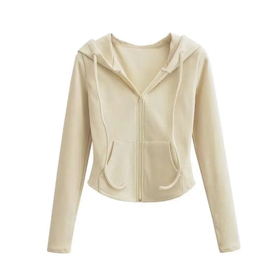 Lucyever Cropped Hooded Zip-Up Jacket Women Autumn New Slim Long Sleeve Y2K Sweatshirts Female Solid Streetwear Sports Hoodies - Smarsty