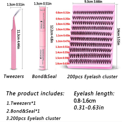 DIY Eyelash Extension Kit with 200pcs D Curl Clusters - Smarsty