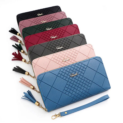 Zipper Money Coin Purse Women Card Holder Long PU Leather Clutch Wallet Large Capacity Lady Wristlet Phone HandBags Money Pocket - Smarsty