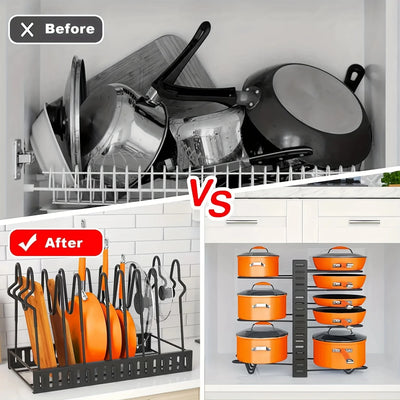 Space-Saving 8-Tier Pot Rack Organizer - Durable Metal Holder for Pans, Pots, and Lids to Keep Your Kitchen Neat and Tidy by Smarsty