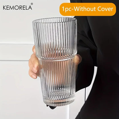 600ML Eco-Friendly Stripe Glass Coffee Cup with Lid - Smarsty