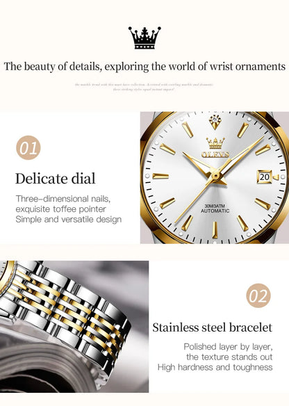 OLEVS Ladies Automatic Wristwatch Waterproof Stainless Steel - Smarsty