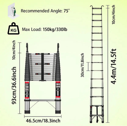 DayPlus Telescoping Ladder Stainless Steel Folding Ladder Portable Extendable Loft Ladder Capacity Max Load 150kg/330lb,EN131