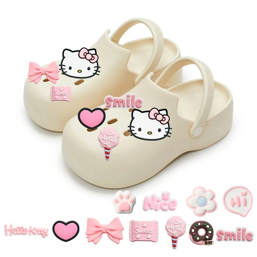 MINISO Pink Hello Kitty Charming Shoe Accessories Cute Cartoon Characters Detachable Shoe Buckles New Sandals Decoration Gift